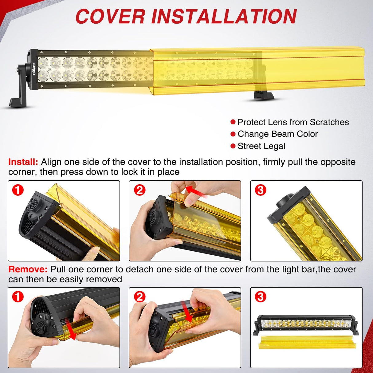 22 Inch 120 W LED Light Bar with Yellow Black Covers | Spot Flood Combo Lighting for Off Road Driving Fog Lamp on Motorcycle Van Camper Pickup Golf Cart ATV UTV SUV Truck Boat 4x4