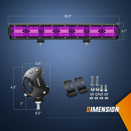 20 Inch LED Light Bar Purple Triple Row 420W Flood Spot Combo Off Road Driving Decoration Neon Hunting Lighting for UTV Pick-up Van Boat Tractor