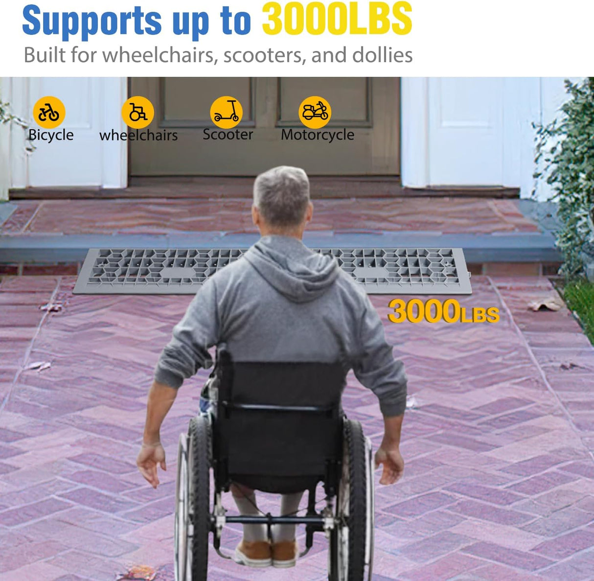 Modular Threshold Ramps, 1 Inch Rise Non‑Slip Interlocking Plastic Wheelchair Curb Doorway Ramp for Home Entry Indoor Outdoor, 2 Pack