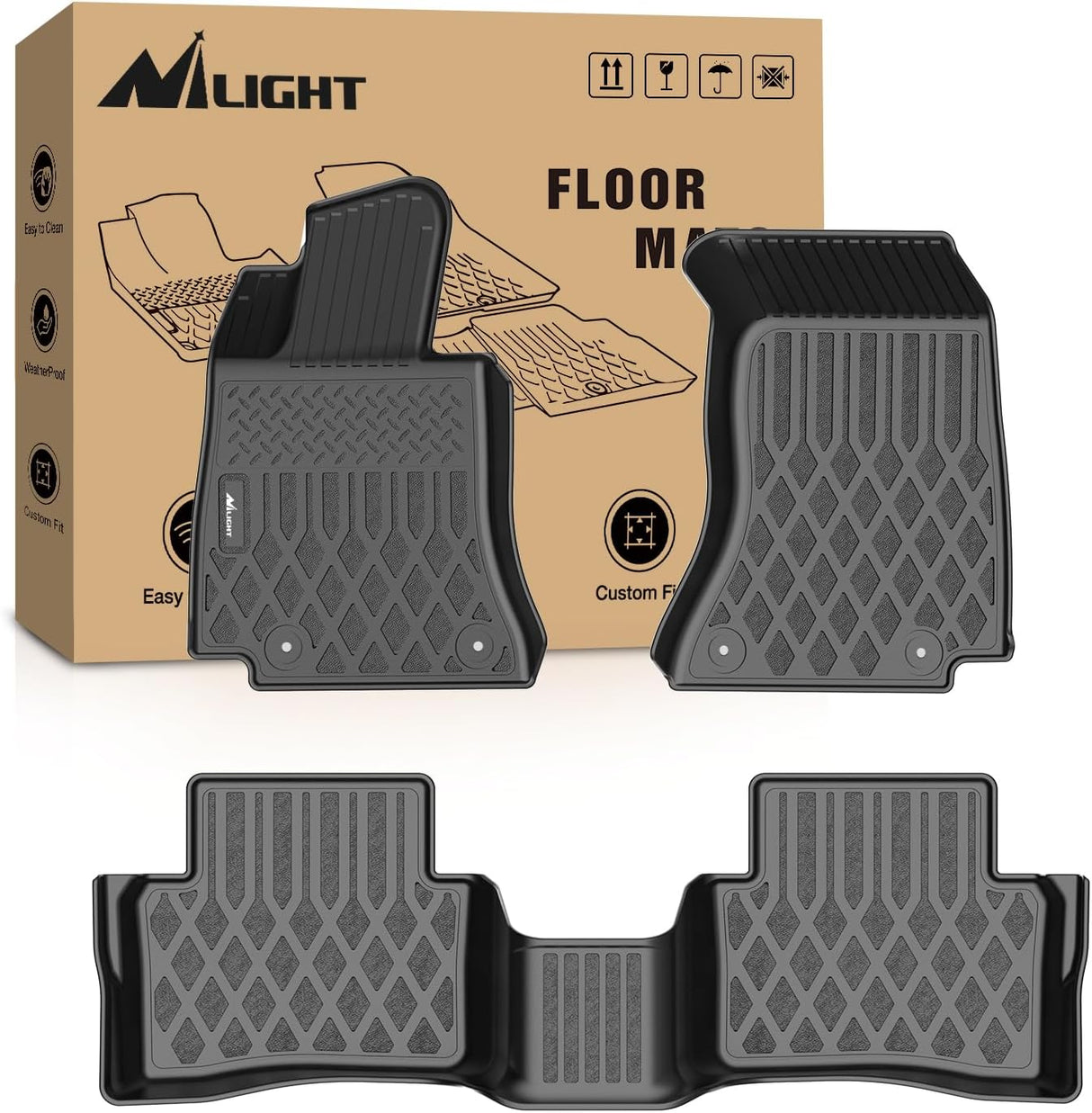 TPE Floor Mats for Mercedes Benz C-Class Sedan C300 C350e AMG C63 AMG S 2015 2016 2017 2018 2019 2020 2021 All Weather Custom Fit Heavy Duty Floor Liners
