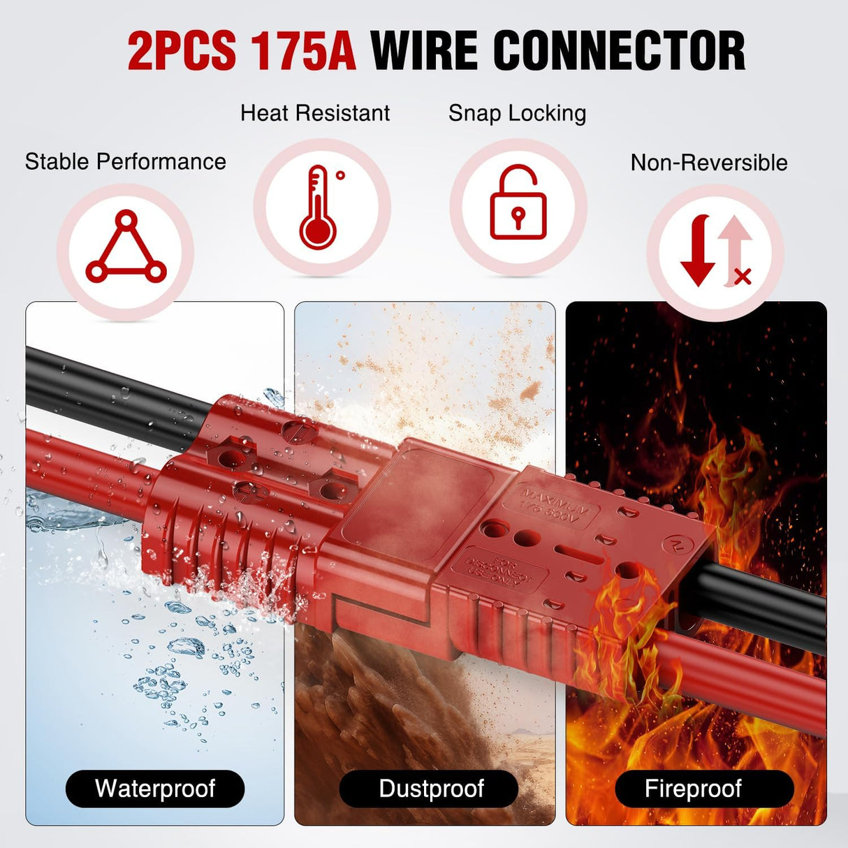 Anderson Connector 175AMP 4AWG Anderson Plug 12V-36V Battery Quick Connect/Disconnect Wire Harness Plugs Connectors Kit for 4 Gauge Cables Car Marine ATV Trailer Towing Winch Motor, 2 Pack Red