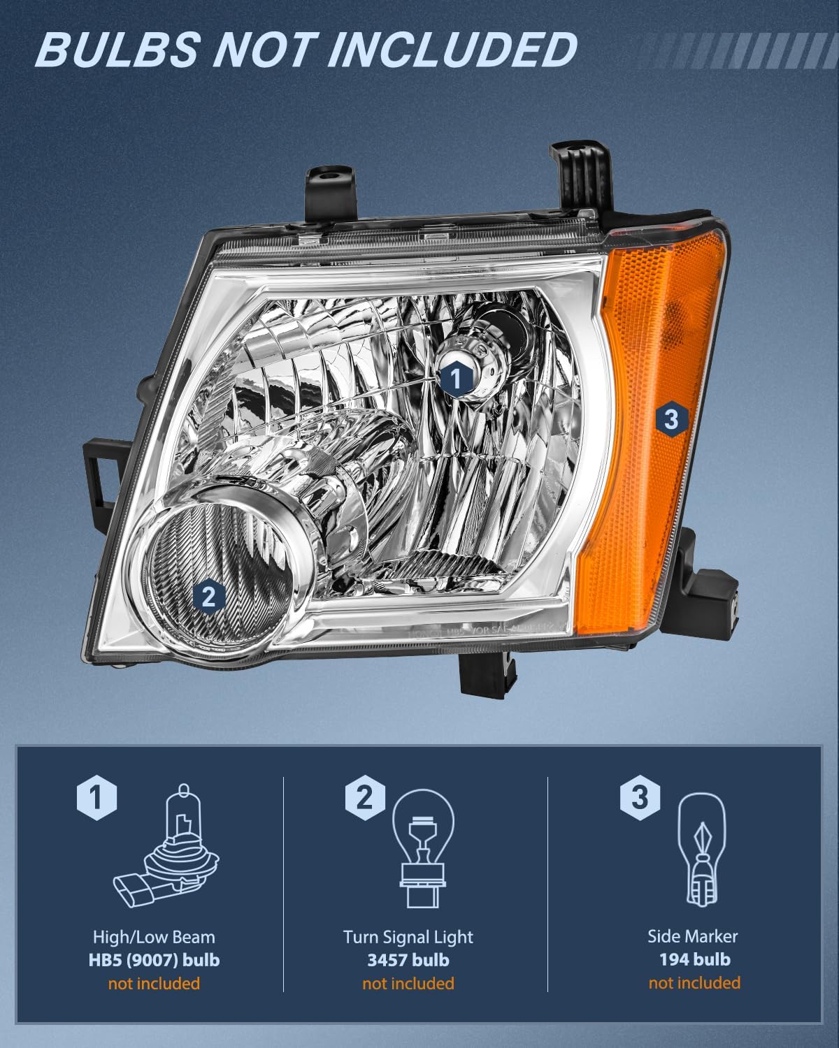 Headlight Assembly Compatible with 2005-2015 Nissan Xterra | 2005-2015 Nissan Xterra OE Style Replacement Chrome Housing Amber Reflector Headlamp