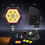 LED Pod Lights with Amber DRL 4 Inch 30 W Hexagon Offroad Driving 2600 LM Super Spot Light 16 AWG Wiring Harness Kit for LED Auxiliary Work Lights for Truck UTV ATV SUV 4x4