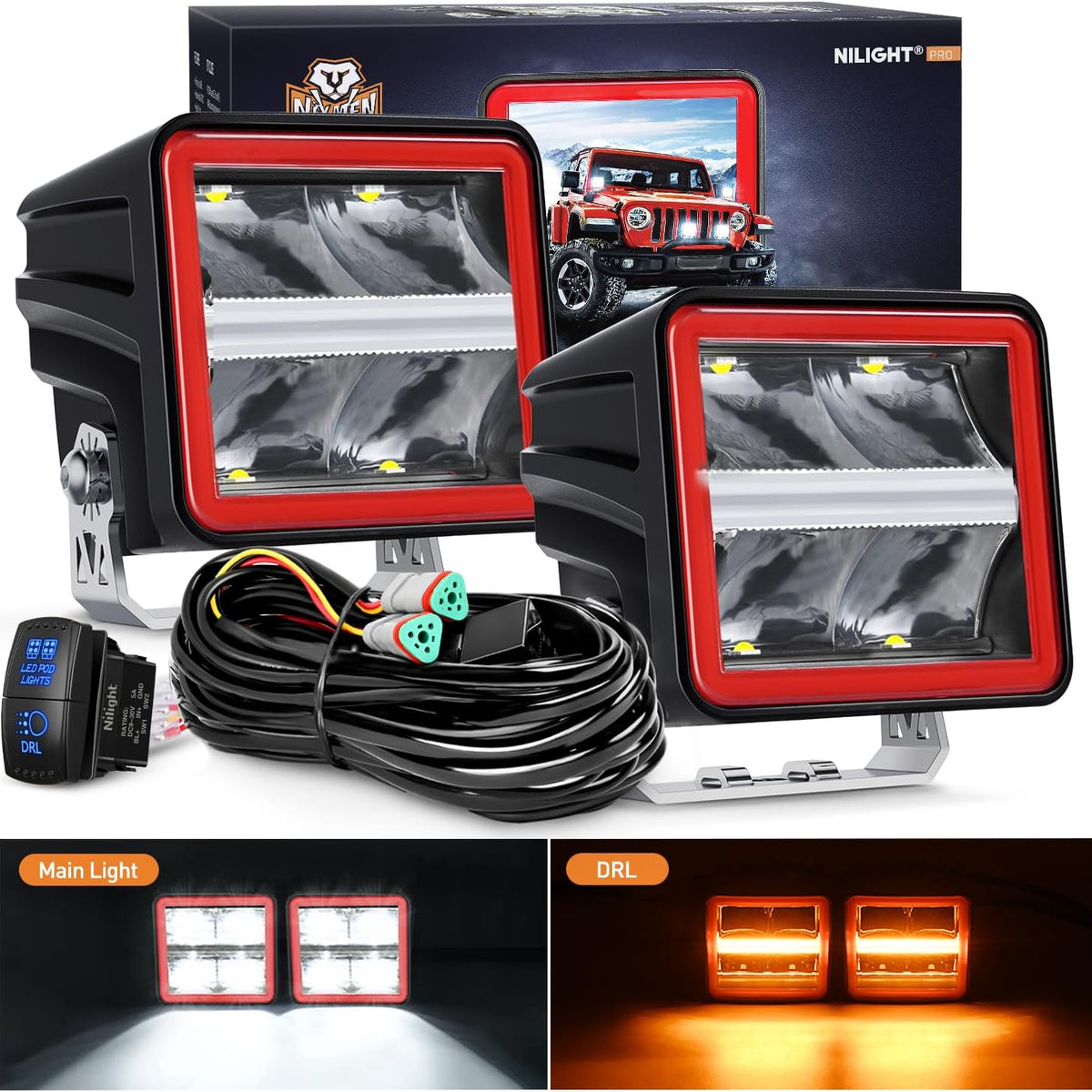LED Pod Lights with Amber DRL 3 Inch 20 W Cube Driving Light 2200 LM ...