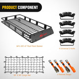 84 Inch x 39 Inch x 6 Inch Universal Roof Rack Cargo Basket Heavy-Duty 250LBS Capacity Rooftop Cargo Carrier with Cargo Net Ratchet Straps Luggage Holder for SUV Truck Vehicle