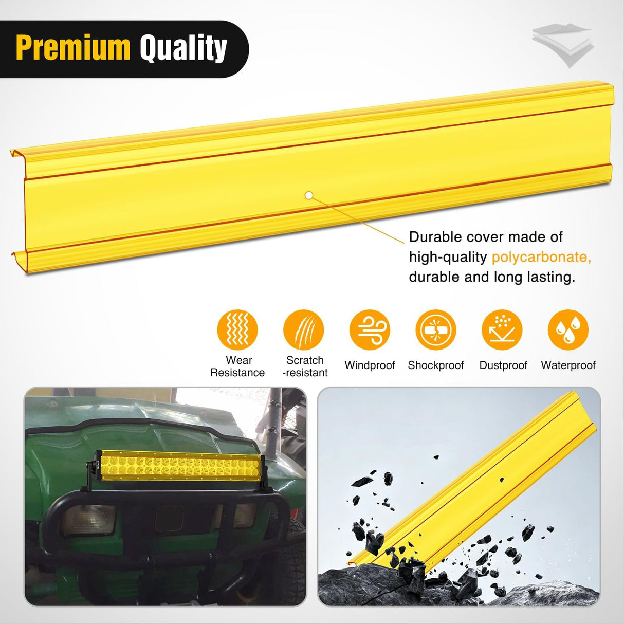 22 Inch Spot Flood Combo LED Light Bar Yellow Cover | Protective Durable Polycarbonate Lens, Waterproof Dustproof Scratch-Proof for Side-Mounted Bumper Off Road Driving Fog Lamp