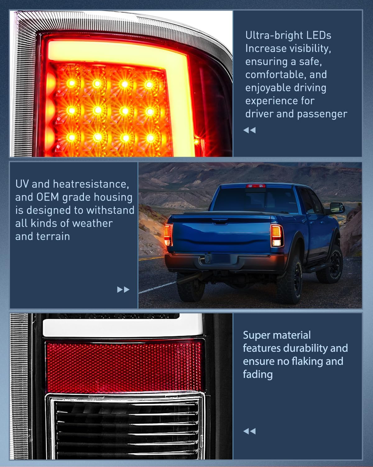 Taillight Assembly Compatible with 2009 2010 2011 2012 2013 2014 2015 2016 2017 2018 Dodge Ram 1500 2010-2018 Ram 2500 3500 Incandescent Type Upgrade LED Tube Tail Lights Rear Brake Lamps