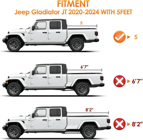 Soft Tri-Fold Truck Bed Tonneau Cover for Jeep Gladiator JT 2020–2025, 5ft Bed, Weather Resistant Low Profile Cargo Protection