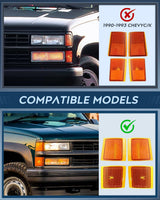Headlight and Taillight Assembly Combo Compatible with 1994 1995 1996 1997 1998 Chevy Silverado Tahoe Suburban C10 C/K 1500 2500 3500 Tail Light Chrome Housing Amber Reflector Bumper Lamp