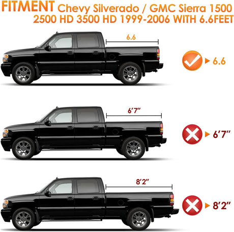 Truck Bed Tonneau Cover Soft Tri-fold Compatible with 1999-2006 Chevy Silverado/GMC Sierra 1500 2500 HD 3500 HD-6.6ft