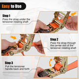Flat Hook Ratchet Straps 10 Pack 2 in x 30 Ft Orange | Heavy Duty Tie Down Straps 10,000 Lbs Breaking Strength for Truck, Trailers Pickup
