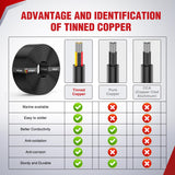 30FT 16AWG 3 Conductor Electrical Wire Tinned Oxygen Free Copper Red Black Yellow 3 Wires Parallel 600V DC Flexible PVC Case Extension Cords for LED Strips Lamps Lighting