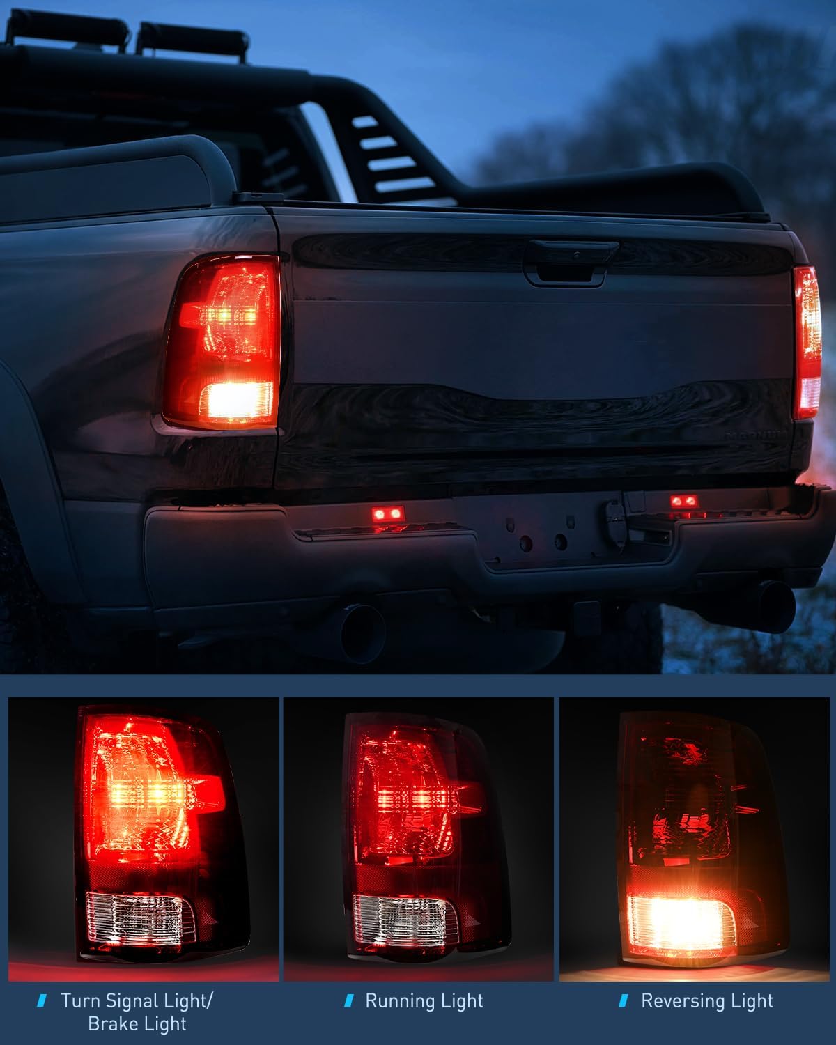 Taillight Assembly Compatible with 2009 2010 2011 2012 2013 2014 2015 2016 2017 2018 Dodge Ram 1500 2500 3500 2019 2020 2021 Classic Rear Lamp OE Style Driver Side and Passenger Side Dark Red