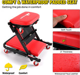 40 Inch Z Creeper - 2-in-1 Folding Rolling Mechanic Seat, 40 inches Adjustable Lay-Down or Sit Garage Chair, 330 lbs Capacity, Red Black