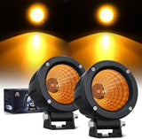 Amber LED Light Pods 2 PCS 3 Inch Flood Round Offroad Driving Auxiliary Fog Lights Built-in EMC for Motorcycle SUV ATV Truck Boat Tractor Forklift