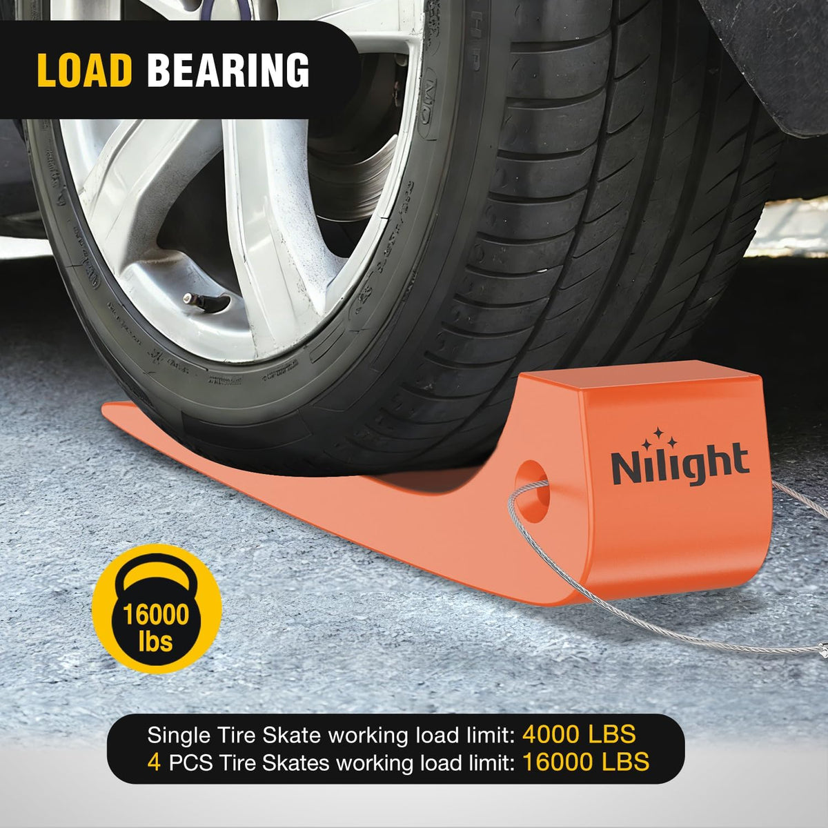 Tire Skates 4Pack – Rollback Tow Truck & Flatbed Carrier Accessories, Low Friction Skids for Locked Wheel Towing & Disabled Vehicle Recovery, 4000 lbs, Orange