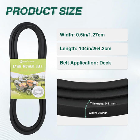 GX20072 42 inch Deck Belt for John Deere Lawn Mower Deck Drive Belts 1/2 Inchx104 Inch Compatible with John Deere GX20072 GY20570 D100 D105 S100 E100 L100 LA100 L110 E100 E110 E120 E130 1742 X125 X145