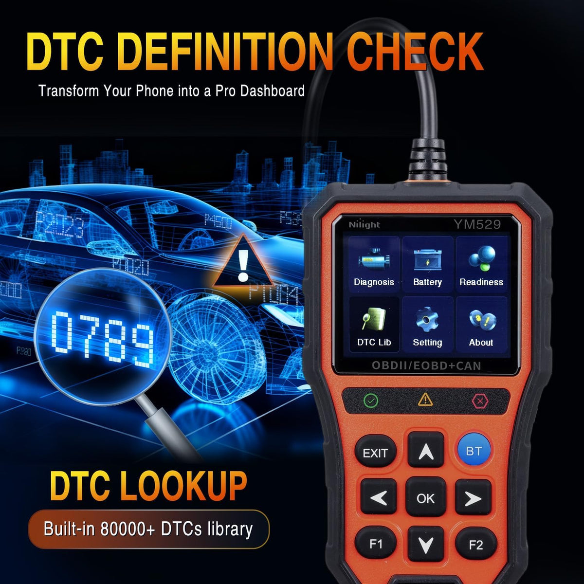 YM529 Smart Wireless OBD2 Scanner with Wireless Update - Professional Car Diagnostic Tool with 2.8 Inch IPS Screen - Auto Code Reader for Check Engine Light & Wireless Update, 1996-2026 Vehicles