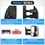 Towing Mirrors Turn Signal Puddle Lights Power Heated Adjustable Glass Manual Telescoping Folding Compatible With 1999-2007 Ford F250 F350 F450 F550 Super Duty