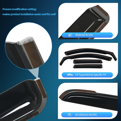 Vent Window Visors for Hyundai Santa Cruz 2022 2023 2024 2025 2026，Inside Mount Rain Guards, Smoke Tinted Window Deflectors, Wind & Rain Protection-4PCS