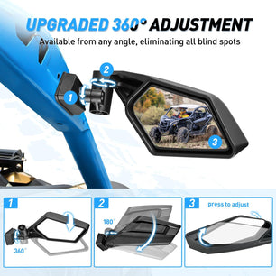 UTV Side Mirrors Upgraded 360 Degree Universal Fit For 2016-2023 Can Am Maverick X3 Turbo R Nilight