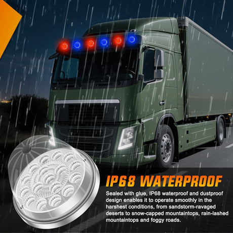 Watermelon Light 17 LED Dual Color 2PCS Stainless Steel Bezel Red to Blue Side Marker Clearance Turn signal Lights 4 Plug IP68 Waterproof for Trailer Truck Pickup Camper RV ATV UTV Boat