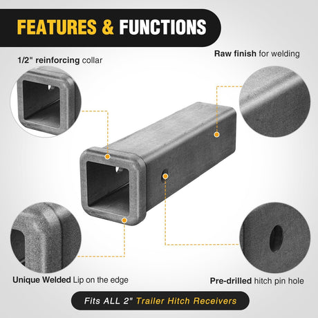 Hitch Adapter 2 Inch x 9 Inch Combo Bar Trailer Receiver Tube Weld-on Raw Steel Hitch Bar