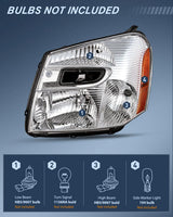 Headlight Assembly Compatible with 2005-2009 Chevy Equinox | 2005-2009 Chevy Equinox SUV OE Style Replacement Headlights Chrome Housing Amber Reflector Headlamp