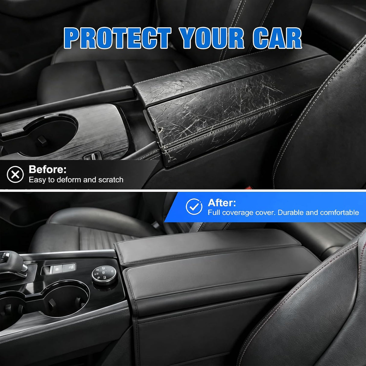Center Console Cover for Nissan Rogue 2021-2026 Car Armrest Cushion | for Rogue 2021 22 23 24 25 2026 Accessories Middle Armrest Cover for Car Waterproof Leather with Side Storage Pocket, Black