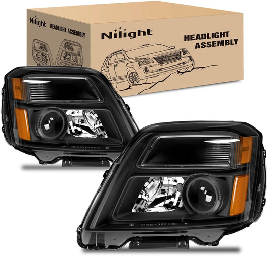 Headlight Assembly Compatible with 2010 2011 2012 2013 2014 2015 GMC Terrain Halogen Projector OE Style Replacement Headlights Black Housing Amber Reflector Headlamp Passenger and Driver Side