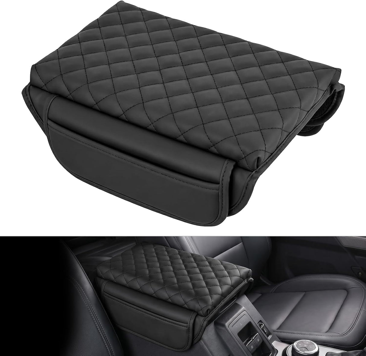 Center Console Cover for Ford Bronco 2021-2026 2/4-Door Armrest | Middle Armrest Cover for Car Accessories Waterproof Leather Arm Rest Cushion with Side Storage Pocket (Not for Bronco Sport)