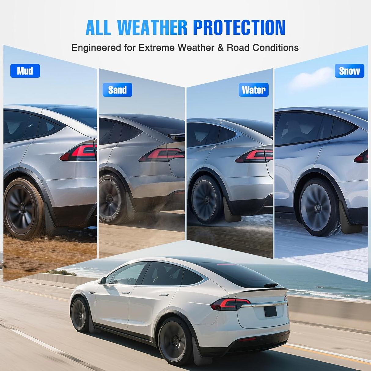 Mud Flaps for Tesla Model X 2022 2023 2024 2025, No Drilling Precision Fit Exterior Accessories Heavy-Duty Splash Guards Protection, Front & Rear Set