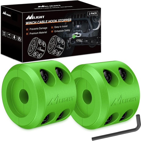 Winch Stopper for ATV UTV Truck SUV Winch Cable Hook Rubber Stopper 2 Pack Protect Towing Hook Synthetic Rope Winch Accessories Rope Line Saver with Stainless Steel Screws Allen Wrenc, Green