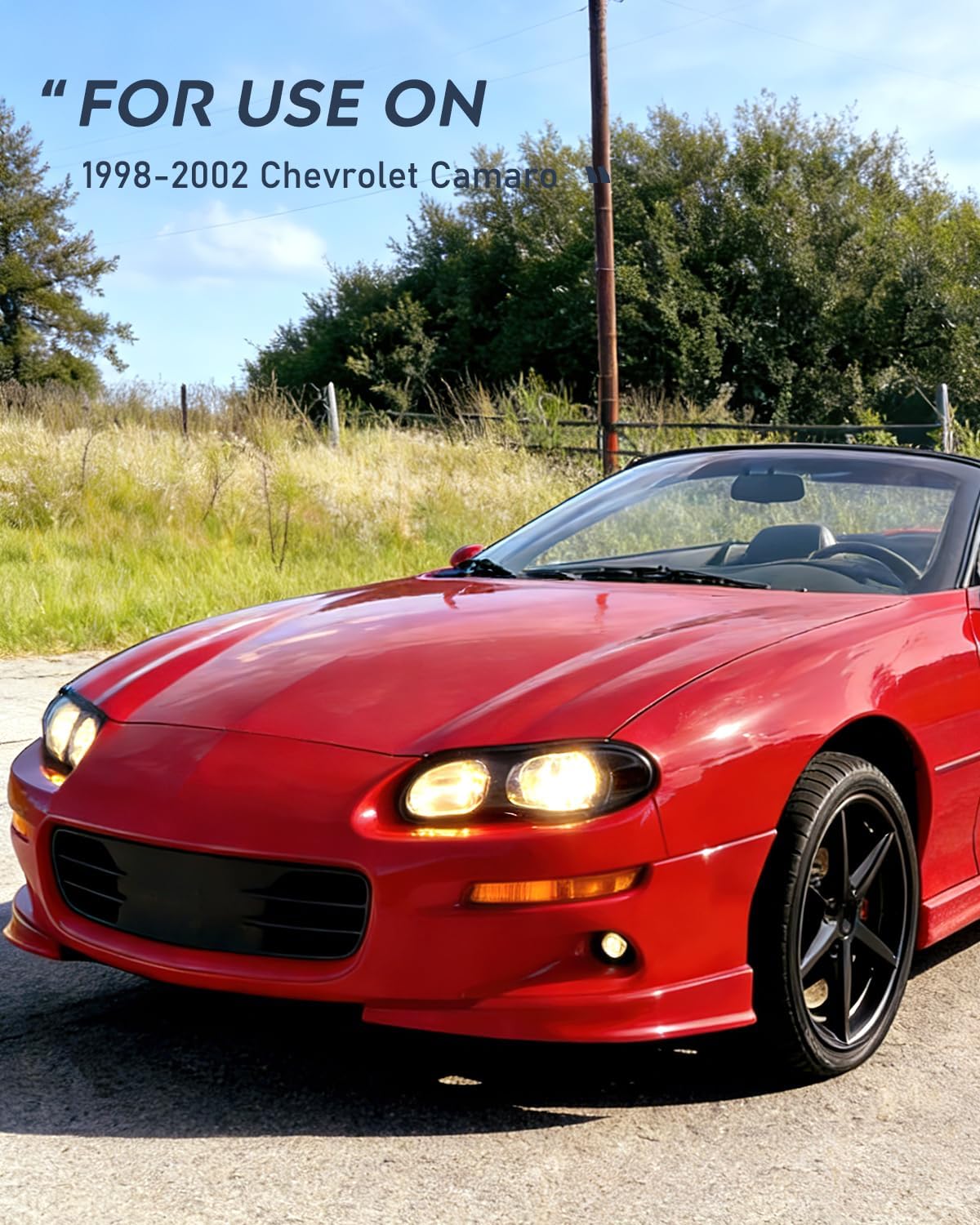 Headlight Assembly Compatible with 1998-2002 Chevy Camaro | 1998 1999 2000 2001 2002 Chevy Chevrolet Camaro OE Style Halogen Replacement Headlamps Black Housing