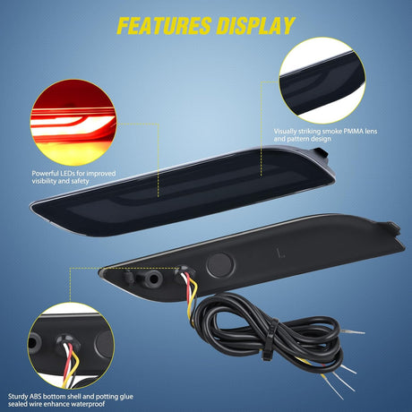 Rear Bumper Tail Light Compatible with 2018 2019 2020 2021 2022 2023 2024 2025 Toyota Camry Smoke Lens LED Reflector Rear Bumper Lamps Brake Turn Signal Sequential Flashing Driving Taillights