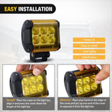 Light Bar Cover for 4 Inch LED Pods, 2 PCS Yellow Protective Durable Polycarbonate Lens Waterproof Dustproof Scratch-Proof for Double-Row Off Road Driving Lighting