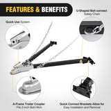 Tow Bar with Safety Chains, Coupler Fits 2-Inch Hitch Ball, 5500 lbs Towing Capacity, 41-in Opening Width, Bumper-Mounted Universal Towing Bar for RV, Car, Trailer, Truck, Alloy Steel