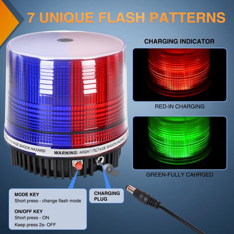 18LED Strobe Lights Red Blue Wireless Rotating Emergency Safety Flashing Beacon Light with Magnetic Base Mount and Two Types of Plugs for Vehicle UTV Truck Forklift Tractor Snow Plow