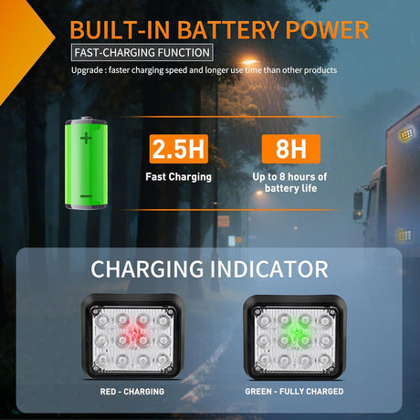 12LED Magnetic Wireless Trailer Lights 2PCS Rechargeable Portable Hazard Beacon Warning Light Amber and White Emergency Strobe Light for Trucks Trailers Vehicles Cars Bus Surface Mount