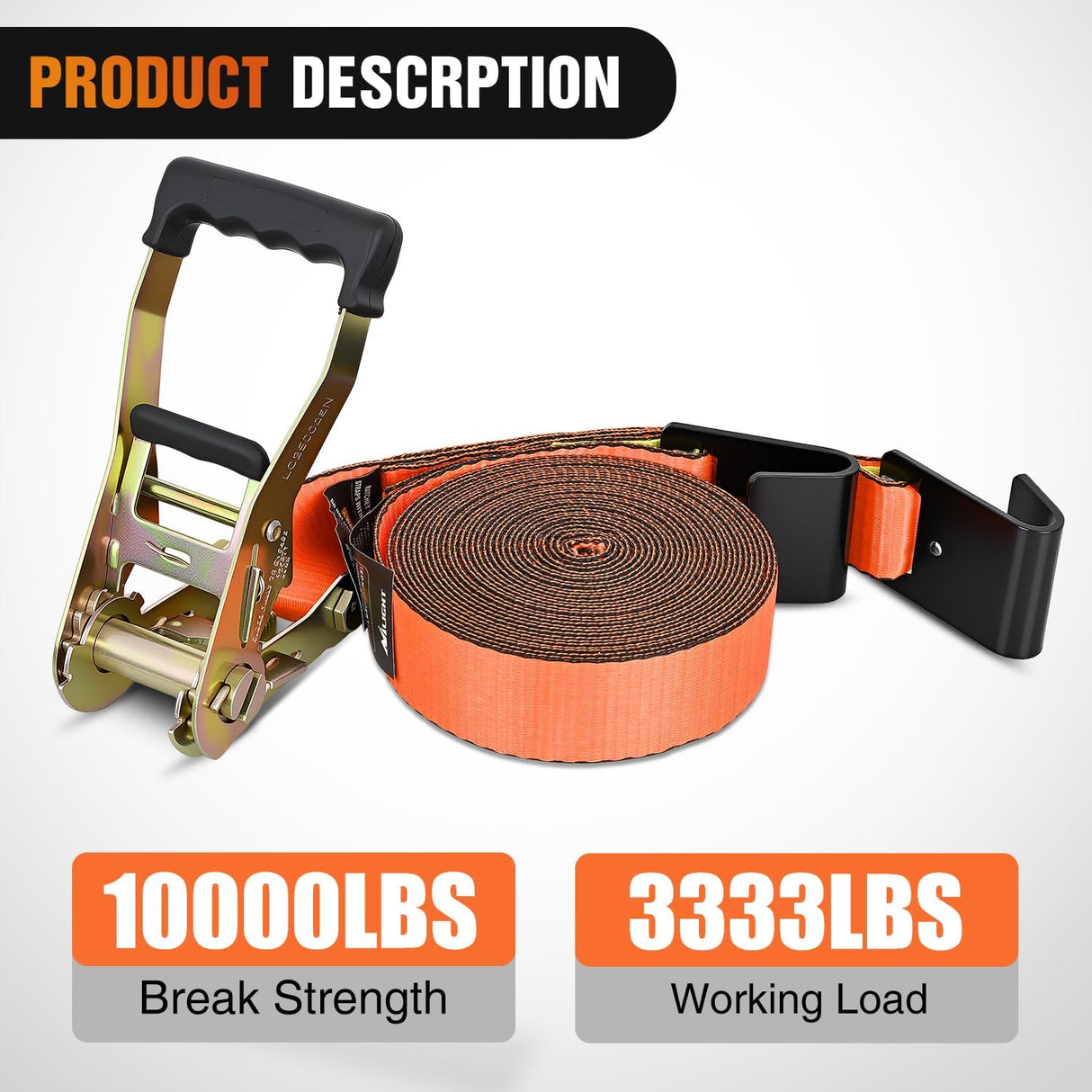 Flat Hook Ratchet Straps 10 Pack 2 in x 30 Ft Orange | Heavy Duty Tie Down Straps 10,000 Lbs Breaking Strength for Truck, Trailers Pickup