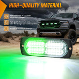 4PCS 24LED Emergency Strobe lights 12V 24V Green White Surface Mount Grille Hazard Safety Warning Light Sync Feature Side Flashing Marker Flash for Car Truck Campers