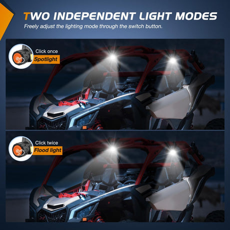 UTV Dome Light 2 PCS Spot Flood Combo Beam LED Interior Lights Universal 1.5”-2.0” Roll Bar Mount Lighting for ATV Can-Am Polaris RZR Dune Buggy Golf Cart Off-Road Vehicle Boat