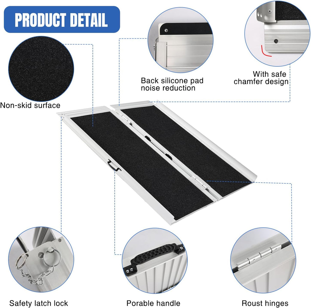 3 Feet Portable Wheelchair Ramp with Quick-Lock Non-Skid Aluminum | Handicap Ramps with Handle Folding Threshold Ramp for Home Steps, Stairs, Doorways, Scooter, Porch, Cart 800LBS Capacity