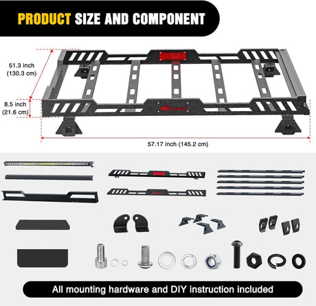 Roof Rack Cargo Basket with LED Light Bar Compatible with 2007-2026 Wrangler JK JL Unlimited & Gladiator JT 4 Door Hardtop, JKU JLU Luggage Rooftop Storage Carrier