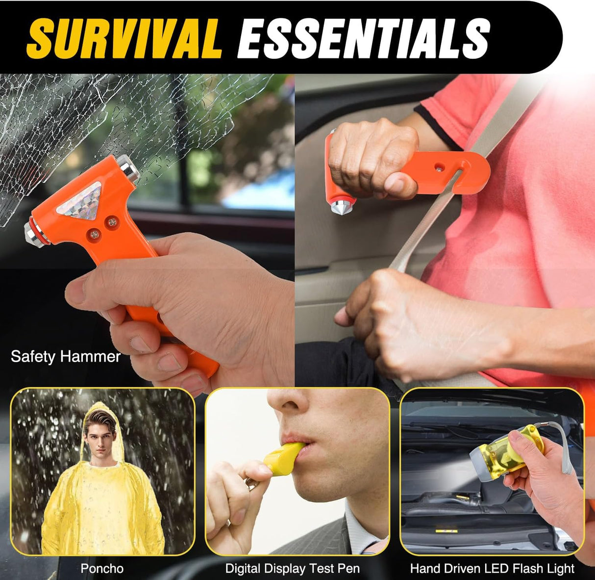 Car Emergency Kit with Jumper Cable Air Compressor Tire Repair Essential Tools First Aid Alligator Connector Electrical Kit for Travel Camping Outdoor Cars Truck SUV RV