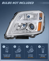 Headlight Assembly Compatible with 2010 2011 2012 2013 2014 2015 GMC Terrain Halogen Projector OE Style Replacement Headlights Chrome Housing Amber Reflector Headlamp Passenger and Driver Side