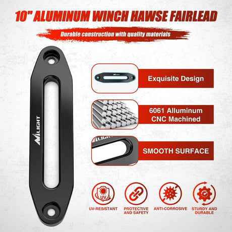 Winch Fairlead Aluminum Hawse Fairlead 10 Inch (254 mm) Hole Spacing with Mounting Hardware Winch Hawse Fairlead for Synthetic Rope 8000-15000 LBS Trailer Truck Winch Accessory Anodized Black