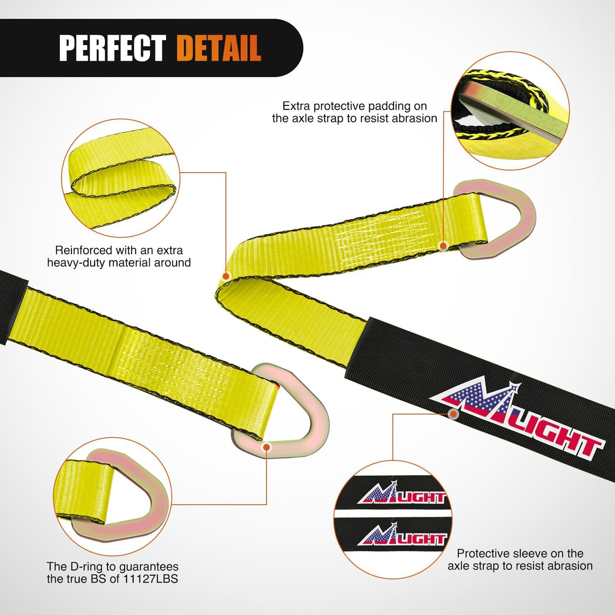 2 Inch x 38 Inch Axle Tie Down Straps with D-Rings & Protective Sleeves | 11,127 LBS Break Strength for Car Haulers Engine Hoists Trucks Trailers and UTVs 4 Pack Yellow
