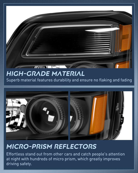 Headlight Assembly Compatible with 2010 2011 2012 2013 2014 2015 GMC Terrain Halogen Projector OE Style Replacement Headlights Black Housing Amber Reflector Headlamp Passenger and Driver Side