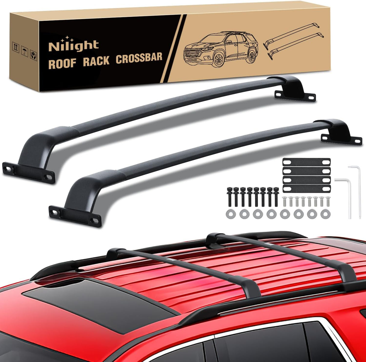 Roof Rack Cross Bars Compatible with 2018 19 20 2021 Chevy Traverse with Factory Side Rails,Adjustable Aluminum Less Wind Noise Car Crossbars for Cargo Carrier Luggage Box Kayak Tent Snowboard